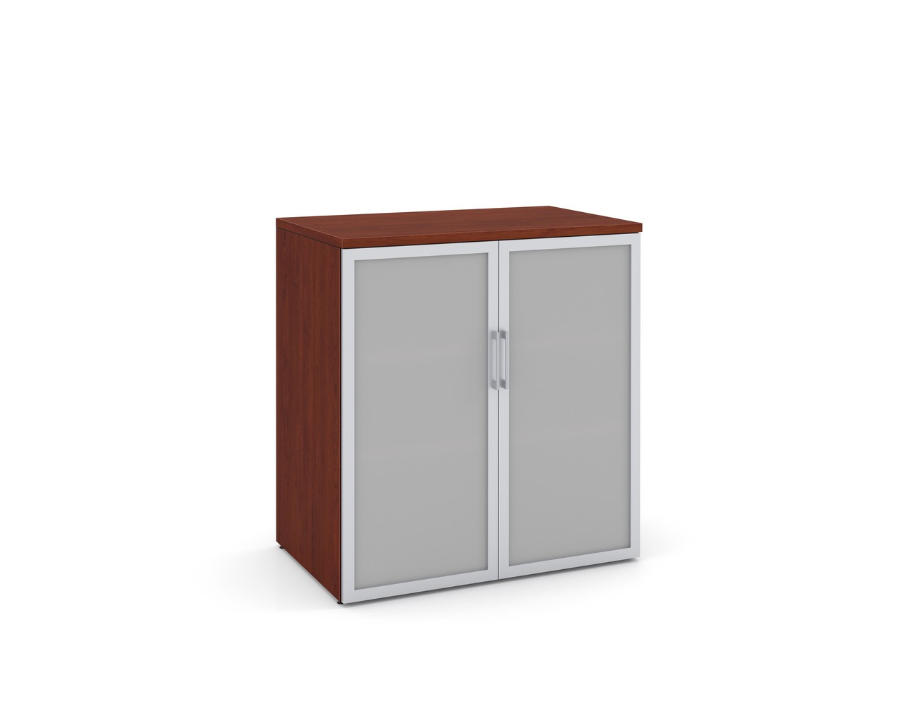 Glass Double Door Storage Cabinet 38 Inch with Cherry Finish