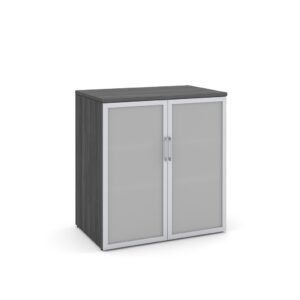 Glass Double Door Storage Cabinet 38 Inch with Newport Grey Finish