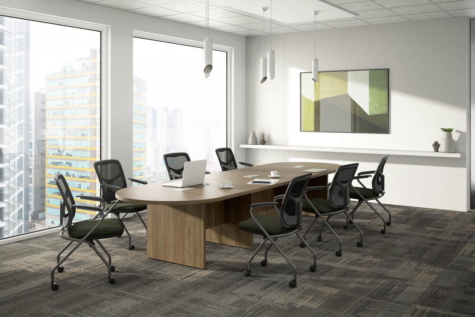 Racetrack Classic Conference and Boardroom Table with Modern Walnut Finish