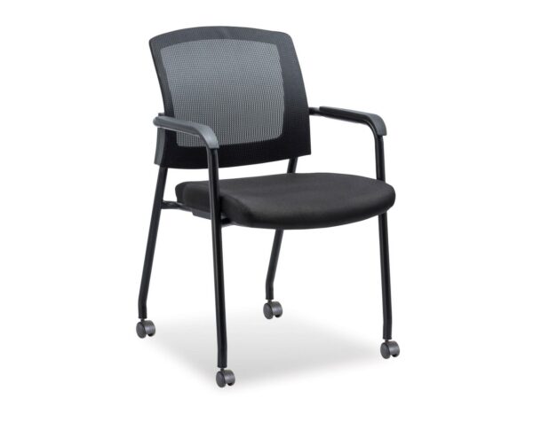 Aero Stackable Guest Chair with Arms and Castors - Black Fabric