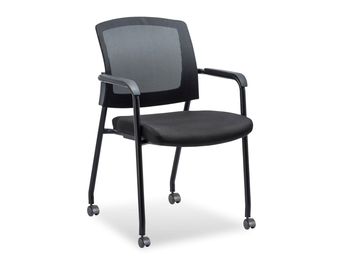 Aero Stackable Guest Chair with Arms and Castors – Black Fabric