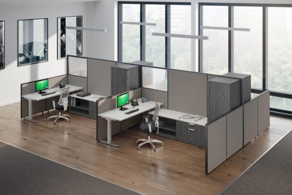 Room with 2 workstations featuring Enhance Height-Adjustable Desks