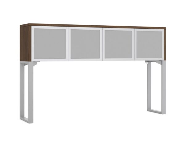 Elements Hutch 71 with 4 Glass Doors and 20 Riser - Modern Walnut with Silver Riser