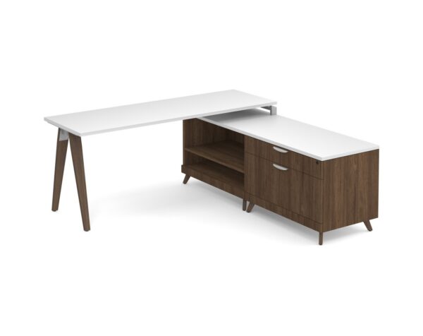 Signature L-Shape Workstation 71 x 72 - White Top and Modern Walnut