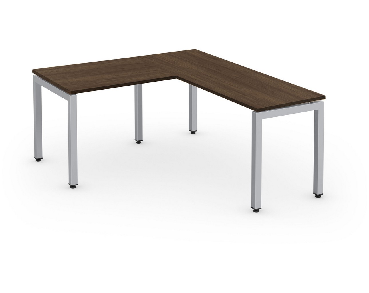 Elements L Shaped Desk-Modern Walnut Top-Silver Legs