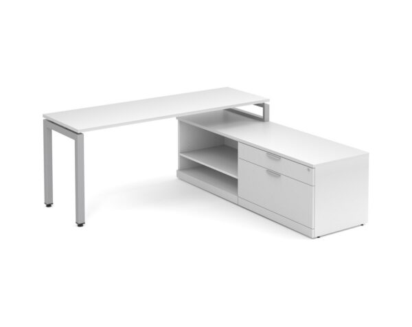 elements l shaped workstation with storage credenza white-white