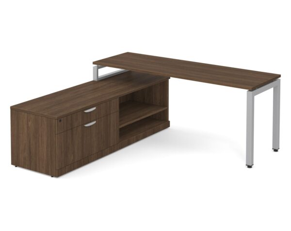 elements l shaped desk with storage credenza - mw- silver