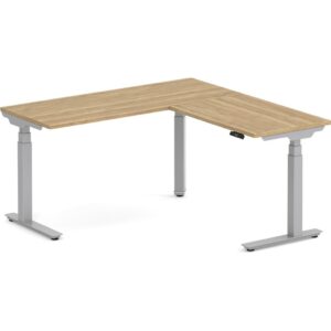 Enhance Electric Height-Adjustable L-Shape Desks - 60" x 60" in Aspen with Silver Base