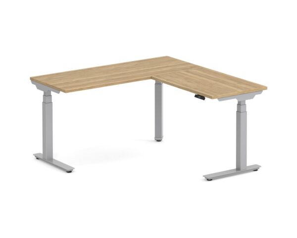 Enhance Electric Height-Adjustable L-Shape Desks - 60" x 60" in Aspen with Silver Base