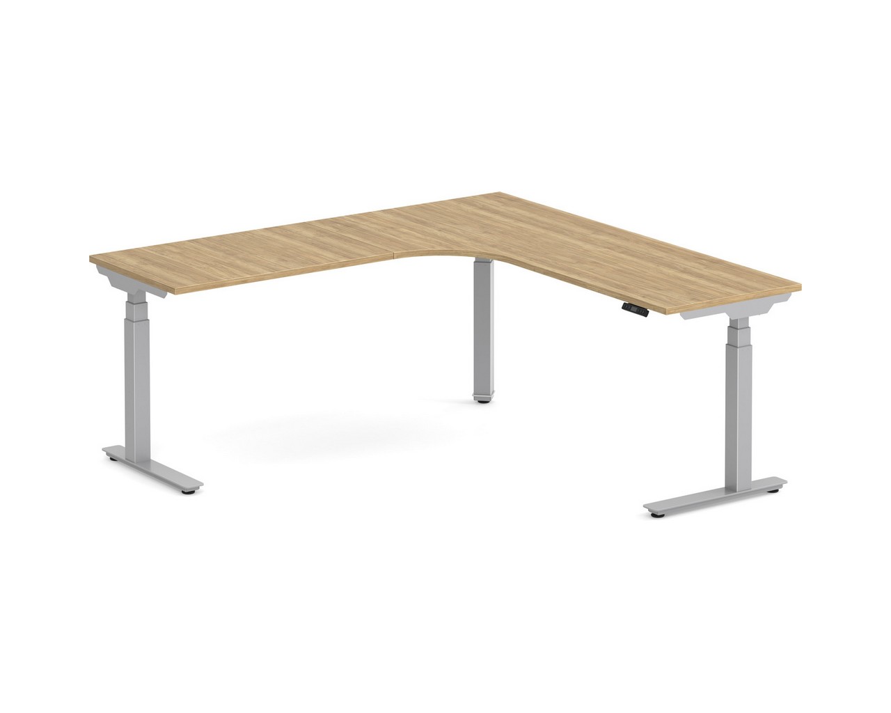 Enhance Electric L Shaped Standing Desk with Rounded Corner - Left Hand - Aspen with Silver Base