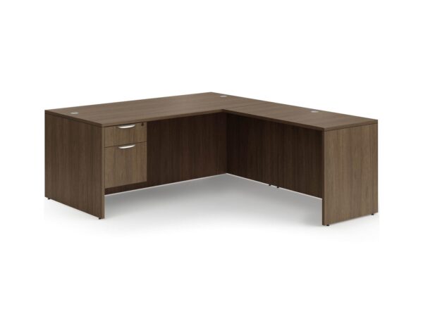 Classic L-Shape Desk with 3/4 Box/File Storage Pedestal - Modern Walnut