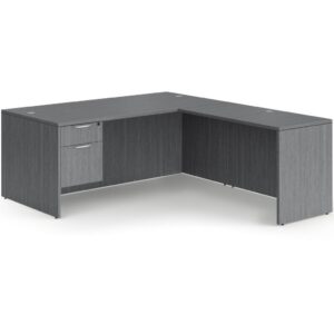 Classic L-Shape Desk with 3/4 Box/File Storage Pedestal - Newport Grey