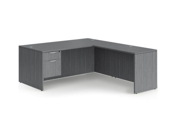 Classic L-Shape Desk with 3/4 Box/File Storage Pedestal - Newport Grey