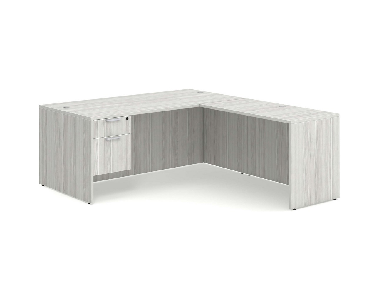 Classic L-Shape Desk with 3/4 Box/File Storage Pedestal – Silver Birch