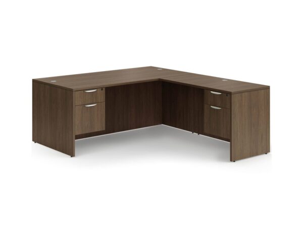 Classic L-Shape Desk with 2 Box / File Pedestals - Modern Walnut