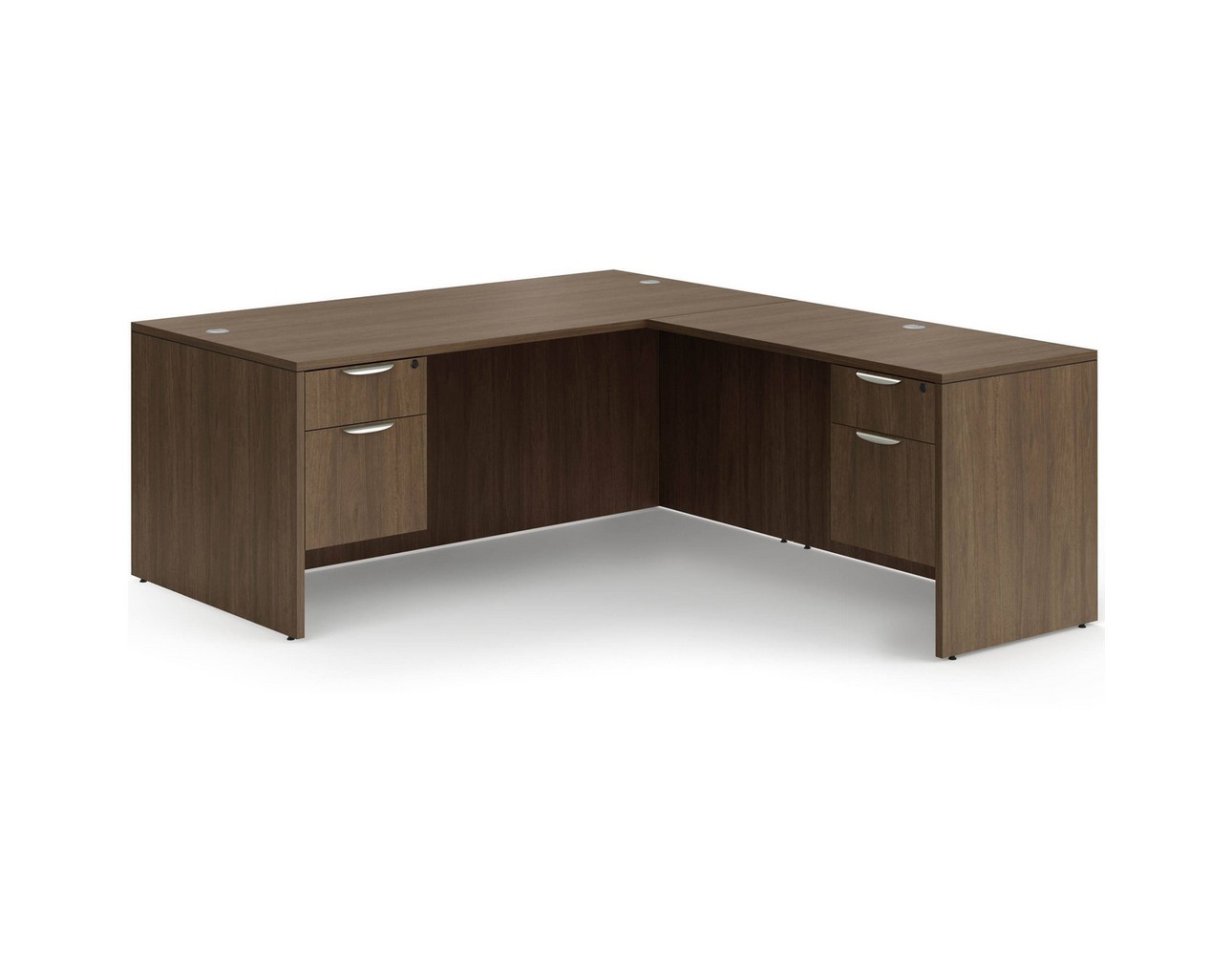 Classic L-Shape Desk with 2 Box / File Pedestals – Modern Walnut