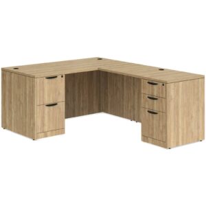 Classic L Shaped Desk with 2 Full Pedestals 60"W x 30"D - Aspen