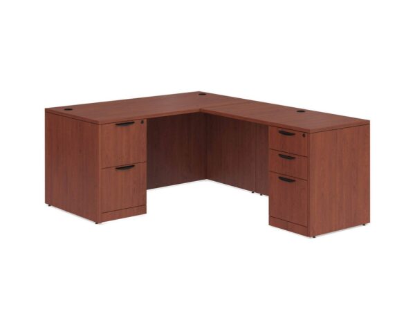 Classic L Shaped Desk with 2 Full Pedestals 60"W x 30"D - Cherry