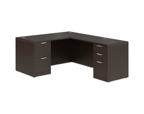 Classic L Shaped Desk with 2 Full Pedestals 60"W x 30"D - Espresso