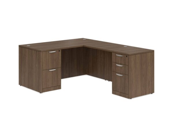 Classic L Shaped Desk with 2 Full Pedestals 60"W x 30"D - Modern Walnut