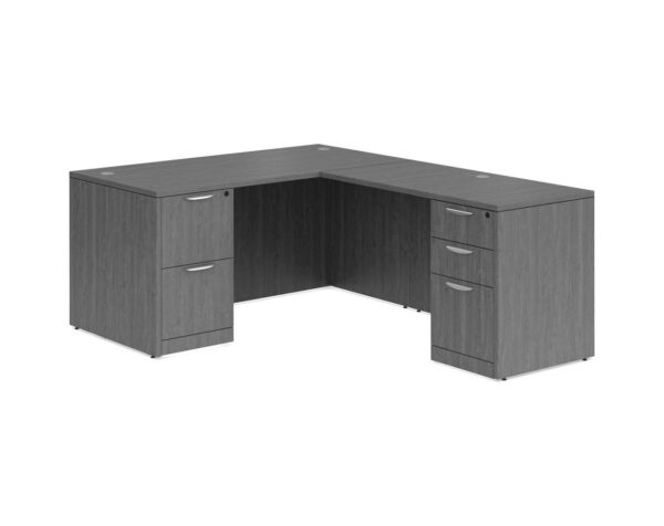 Classic L Shaped Desk with 2 Full Pedestals 60"W x 30"D - Newport Grey