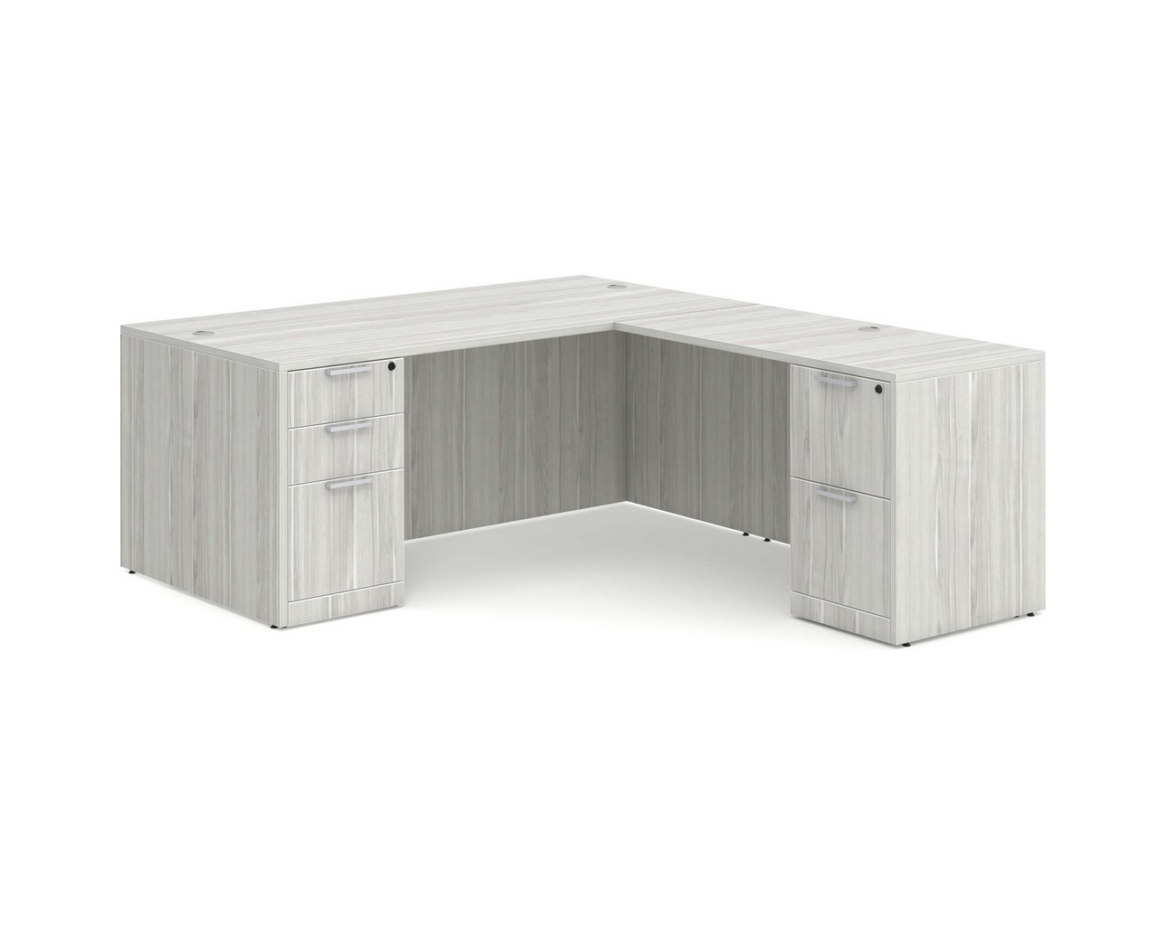 Classic L Shaped Desk with 2 Full Pedestals 71″W x 36″D – Silver Birch