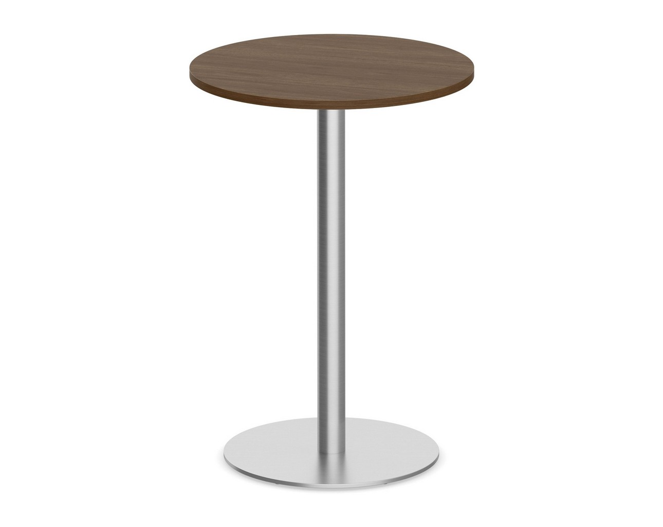 Classic Round Bistro Table 30″ with Round Brushed Metal Base – Modern Walnut