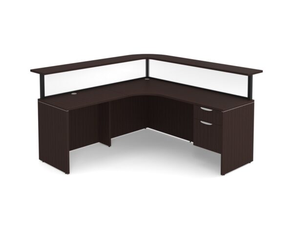 Borders Reception Desk - Left Hand Return - Black Frame - Acrylic Panels - 3/4 Storage Pedestal - Espresso