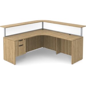 Borders Reception Desk - Right Hand Return - Silver Frame - Acrylic Panels - 3/4 Storage Pedestal - Aspen