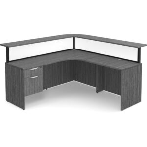 Borders Reception Desk - Right Hand Return - Black Frame - Acrylic Panels - 3/4 Storage Pedestal - Newport Grey