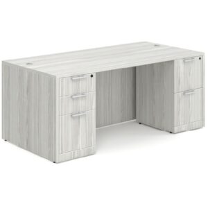 Classic Desk with Double Full Storage Pedestals - Silver Birch