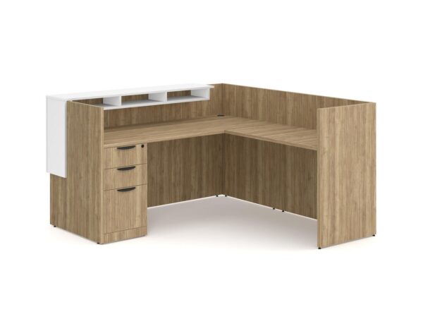 Cascade L Shaped Reception Desk - Aspen - Full Storage Pedestal