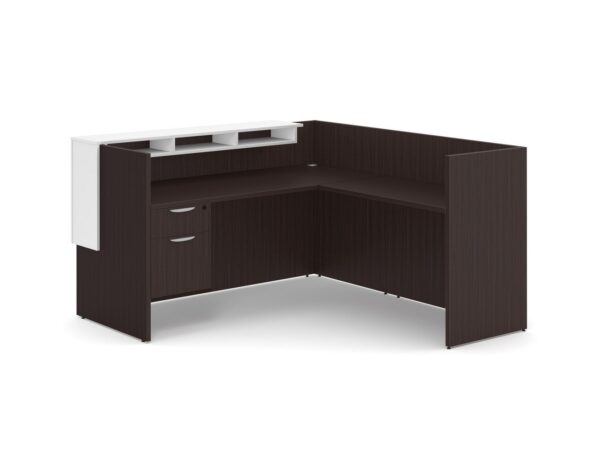 Cascade L Shaped Reception Desk - Espresso - 3/4 Storage Pedestal