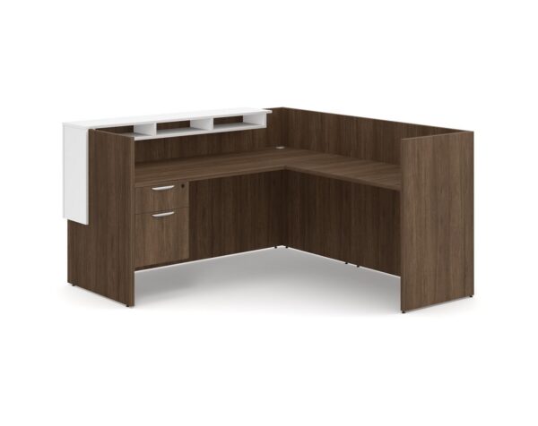 Cascade L Shaped Reception Desk - Modern Walnut - 3/4 Storage Pedestal