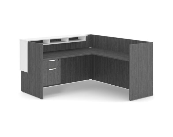 Cascade L Shaped Reception Desk - Newport Grey - 3/4 Storage Pedestal