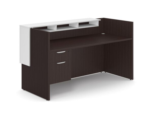 Cascade Straight Front Reception Desk - Espresso - 3/4 Storage Pedestal