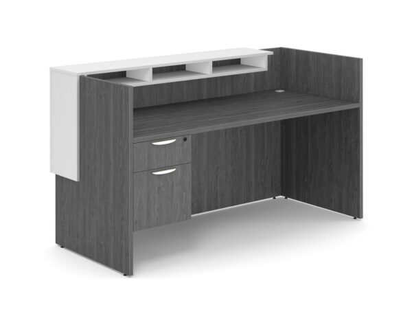 Cascade Straight Front Reception Desk - Newport Grey - 3/4 Storage Pedestal