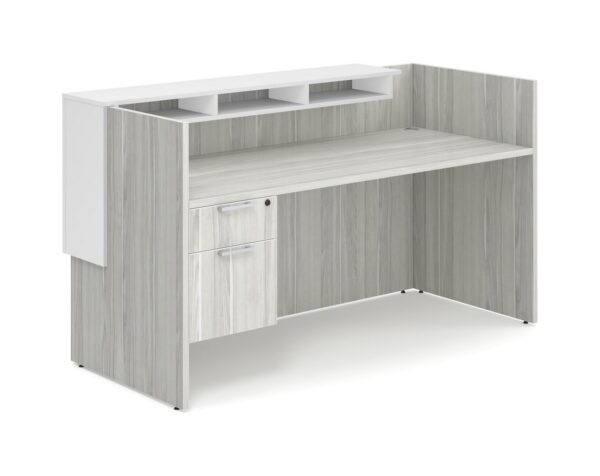 Cascade Straight Front Reception Desk - Silver Birch - 3/4 Storage Pedestal