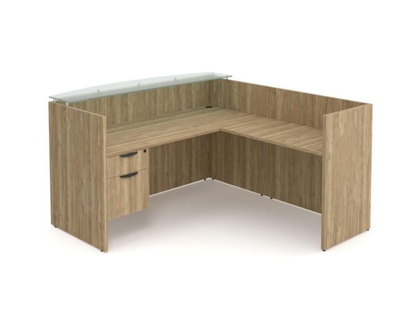 Classic Reception Desk with Glass Transaction Top - 3/4 Storage Pedestal - Aspen