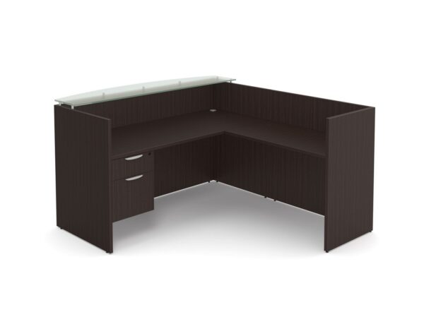 Classic Reception Desk with Glass Transaction Top - 3/4 Storage Pedestal - Espresso