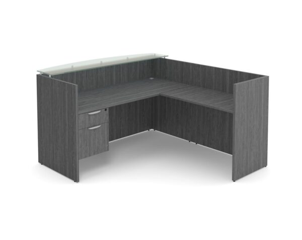 Classic Reception Desk with Glass Transaction Top - 3/4 Storage Pedestal - Newport Grey