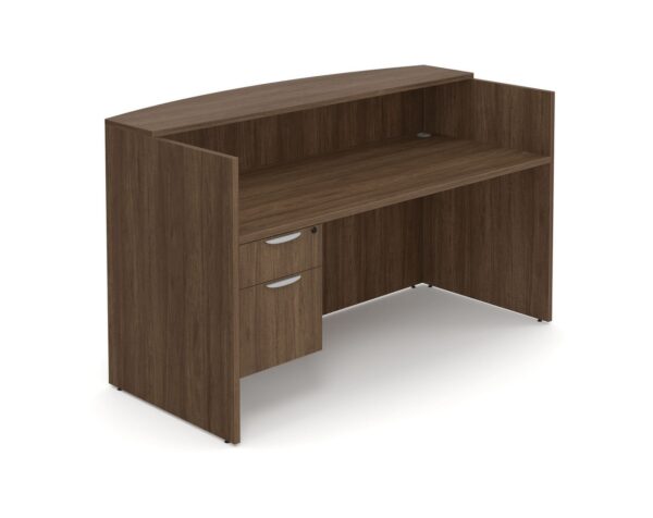 Classic Straight Front Reception Desk - Modern Walnut - 3/4 Storage Pedestal