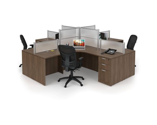 Borders Quad Workstation - Silver Frame - Acrylic - Modern Walnut