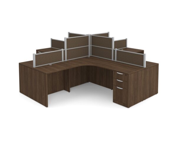 Borders Quad Workstation - Silver Frame - Fabric - Modern Walnut