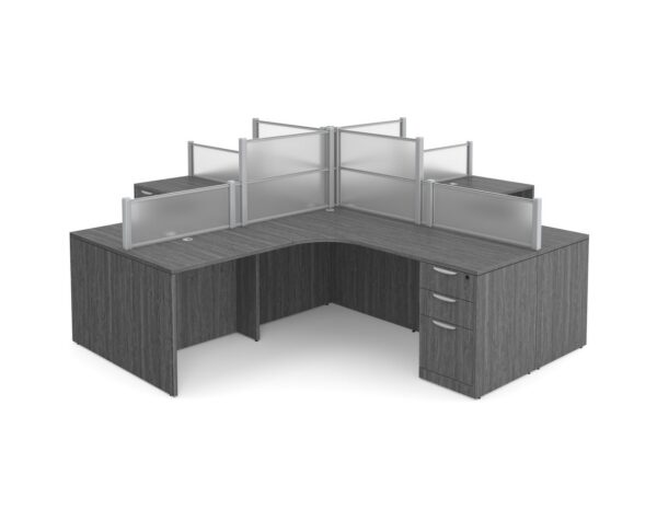 Borders Quad Workstation - Silver Frame - Acrylic - Newport Grey