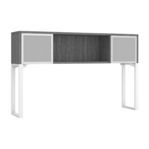 Elements Desk Mounted Hutch - 2 Glass Doors - Newport Grey - White Riser