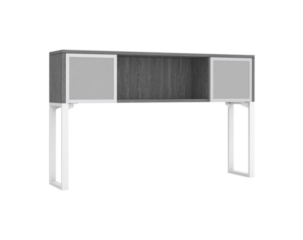 Elements Desk Mounted Hutch - 2 Glass Doors - Newport Grey - White Riser