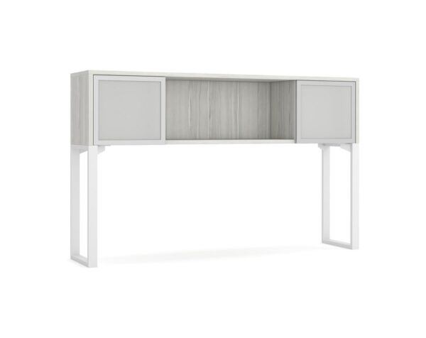 Elements Desk Mounted Hutch - 2 Glass Doors - Silver Birch - White Riser