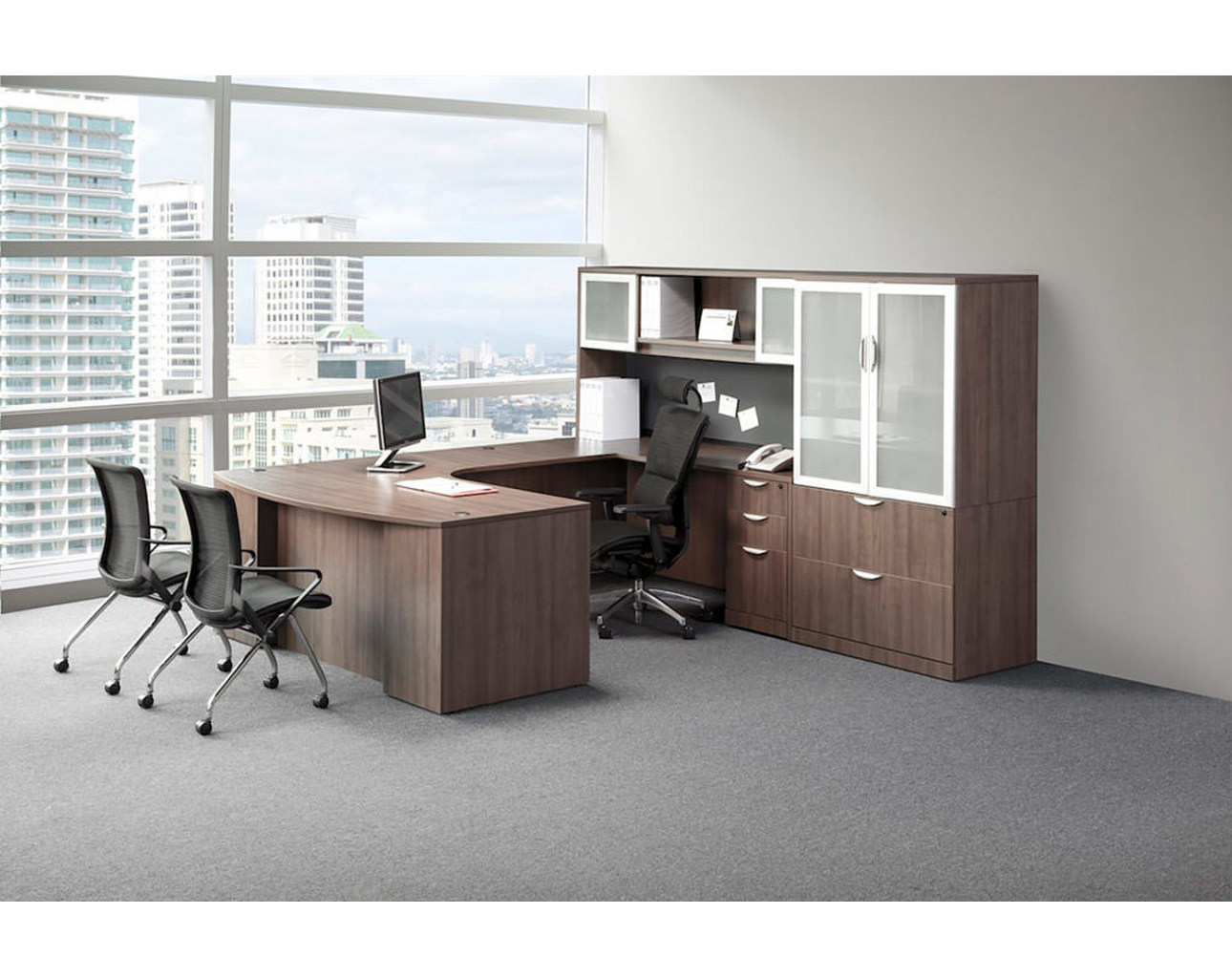 Bowfront Desk Package 3-CP-R - Modern Walnut