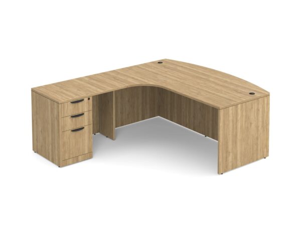 Bowfront L Shaped Desk with Left Hand Return - Box/Box/File Storage Pedestal - Aspen